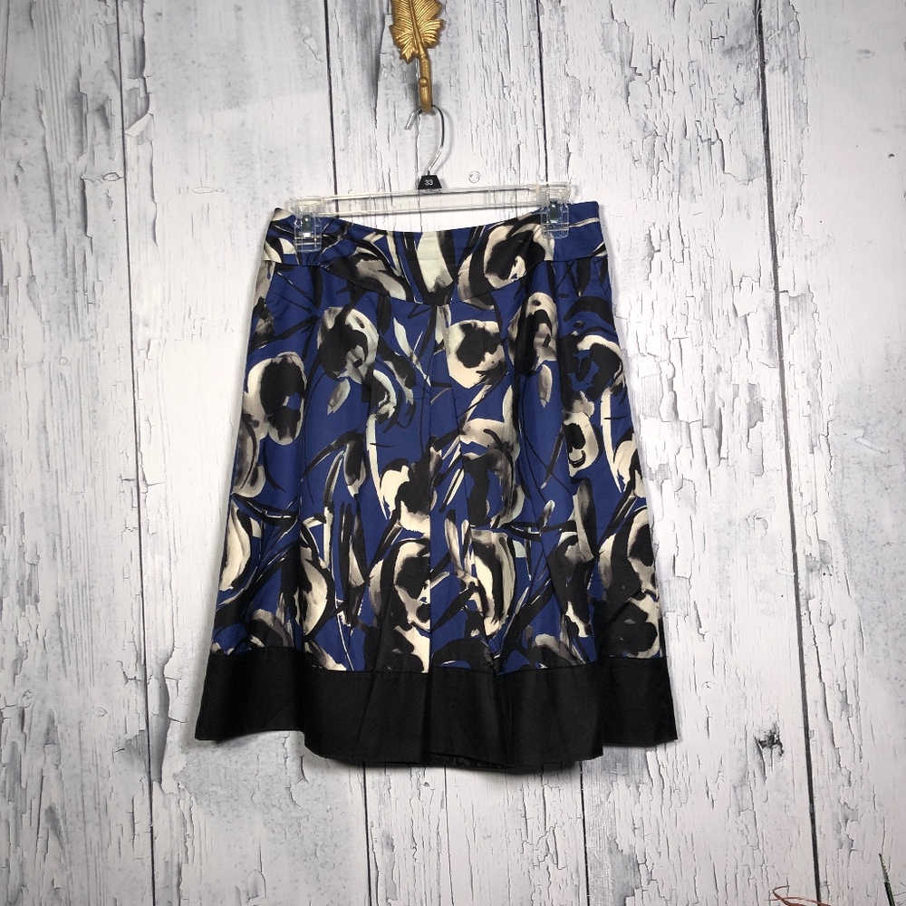 Ann Taylor Silk Blue Flower Print Flare Skirt Sz 6
